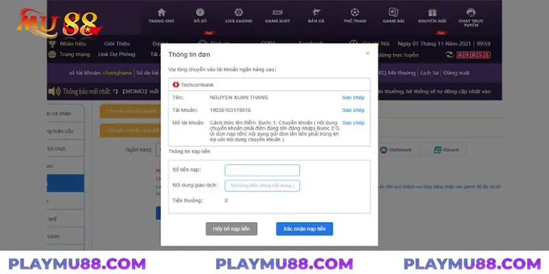 Nạp Tiền Mu88 qua ngân hàng